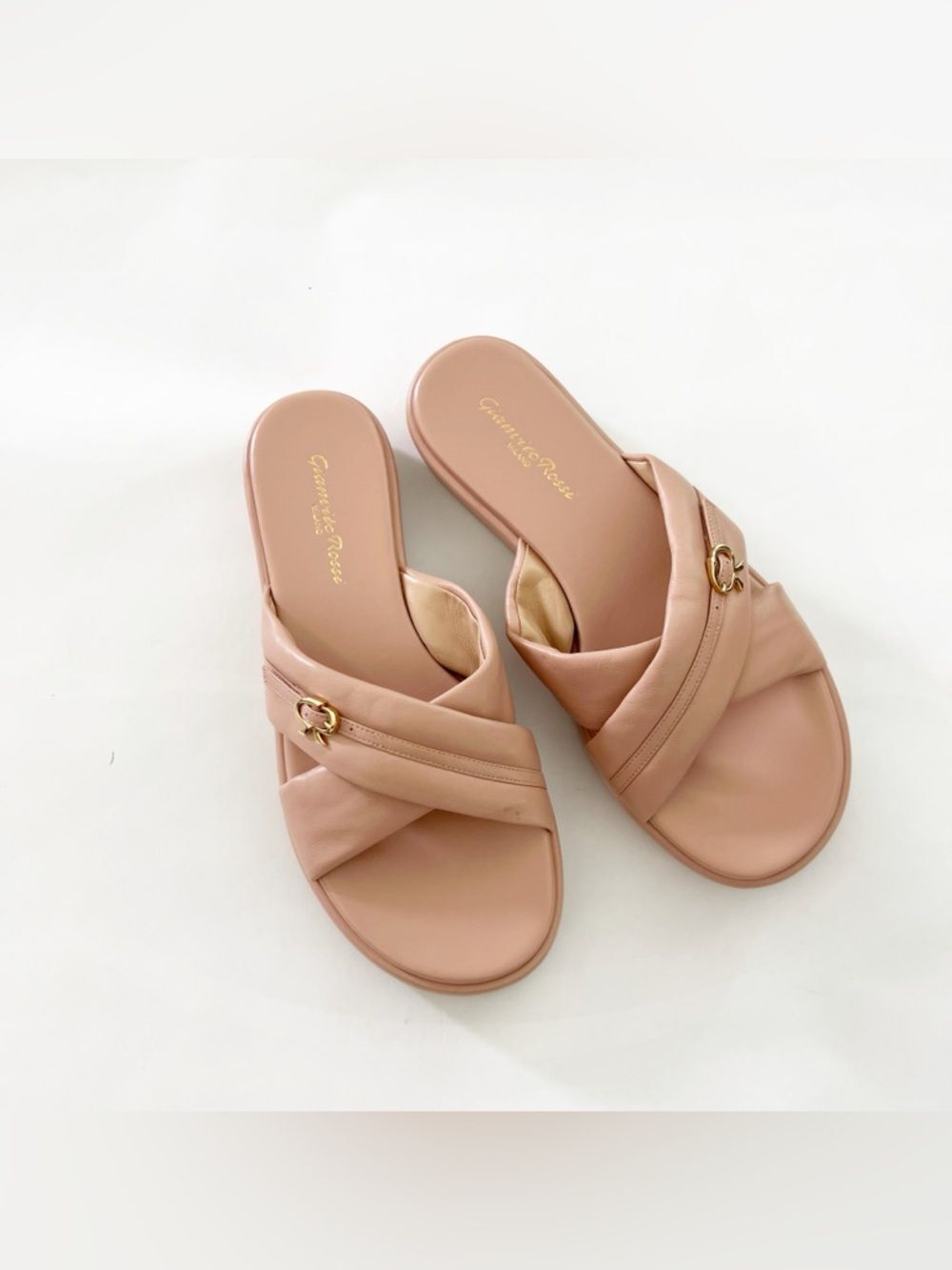 NIB Gianvito Rossi Alima Quilted Leather Flat Slides in Blush 9